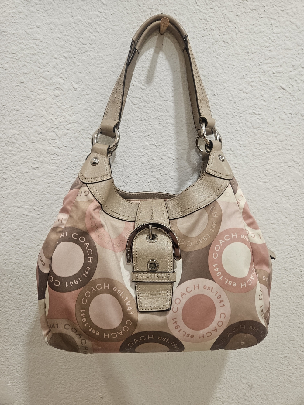 Coach Soho Sateen Scarf Print Hobo Shoulder Bag Pink/Brown F18441 🌸